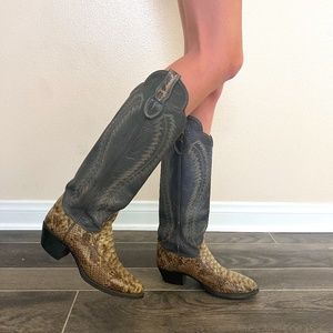 Vintage Justin Cowboy Boots, Size 6, Grey/Brown